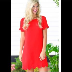 New Red Scalloped Shift Dress
